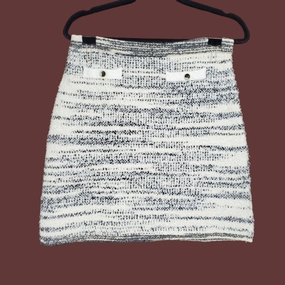 J.Crew Womens Ivory Black Space Dyed Textured Knit Pull On Mini Skirt Size M NWT